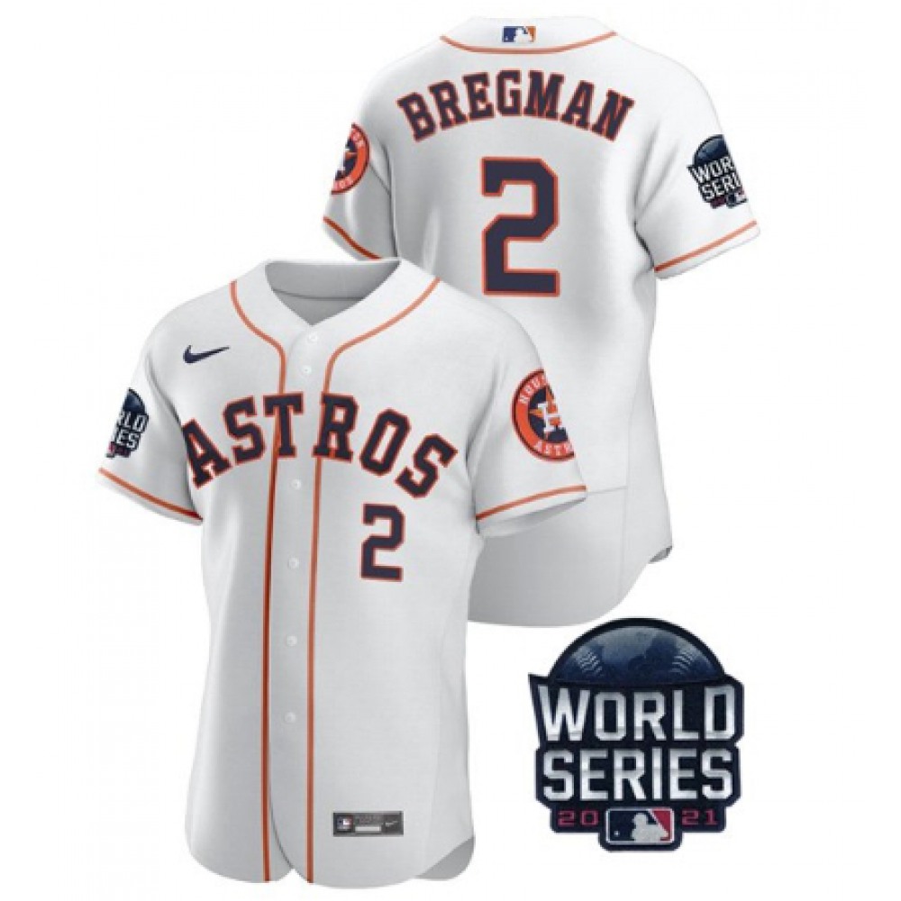 Men's Houston Astros #2 Alex Bregman 2021 White World Series Flex Base Stitched Baseball Jersey
