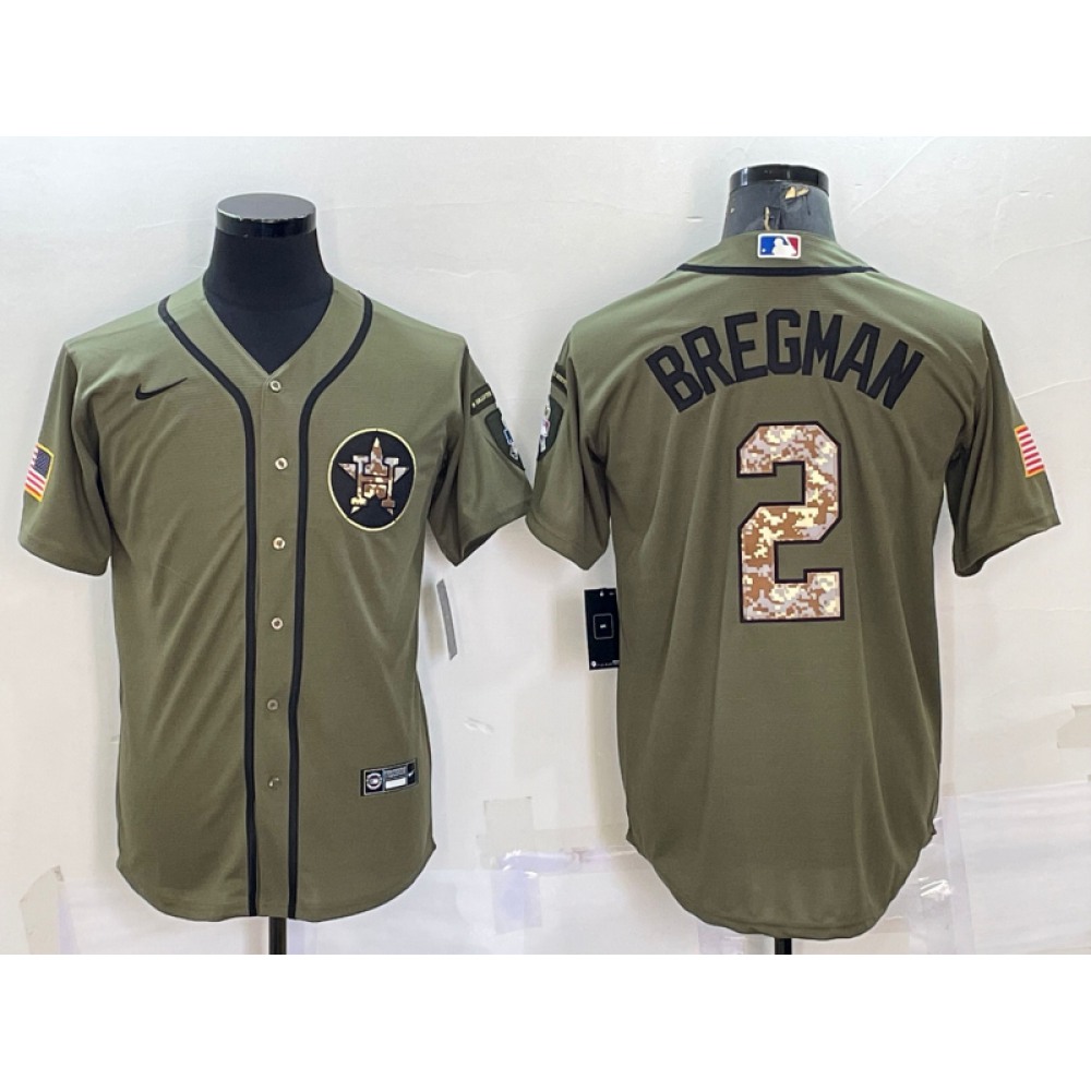 Men's Houston Astros #2 Alex Bregman Olive Salute To Service Cool Base Stitched Jersey
