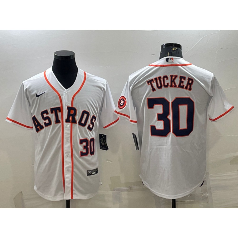 Men's Houston Astros #30 Kyle Tucker White With Patch Cool Base Stitched Jersey