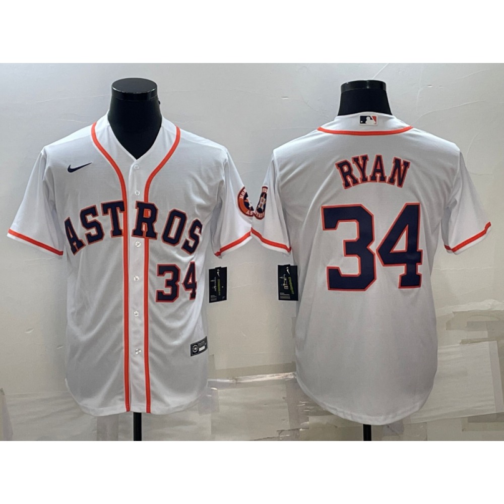 Men's Houston Astros #34 Nolan Ryan White With Patch Cool Base Stitched Jersey