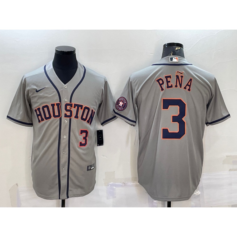 Men's Houston Astros #3 Jeremy Pena Grey With Patch Cool Base Stitched Jersey