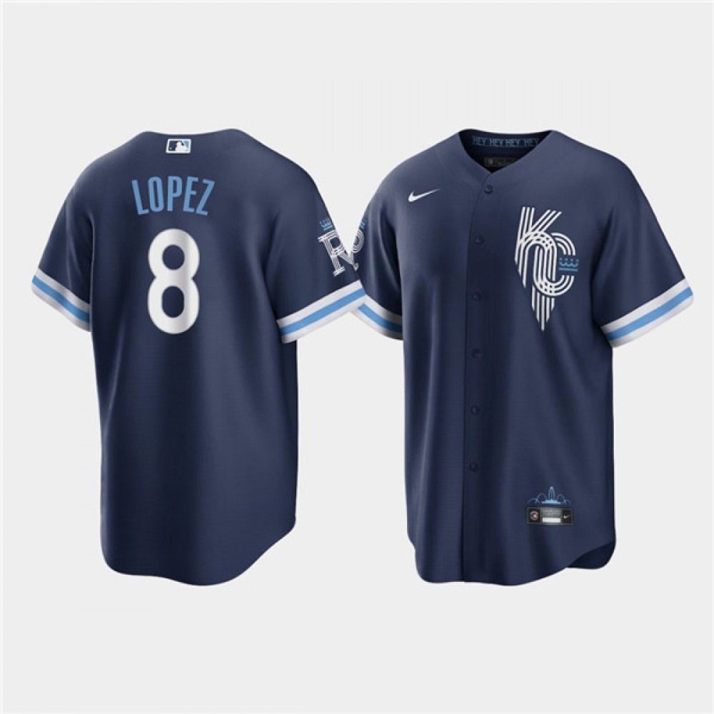 Men's Kansas City Royals #8 Nicky Lopez 2022 Navy City Connect Cool Base Stitched Jersey