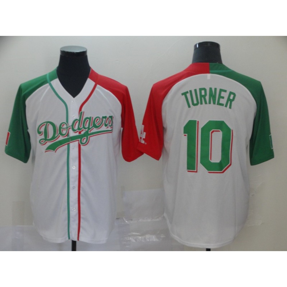 Men's Los Angeles Dodgers #10 Justin Turner White Green Stitched Baseball Jersey