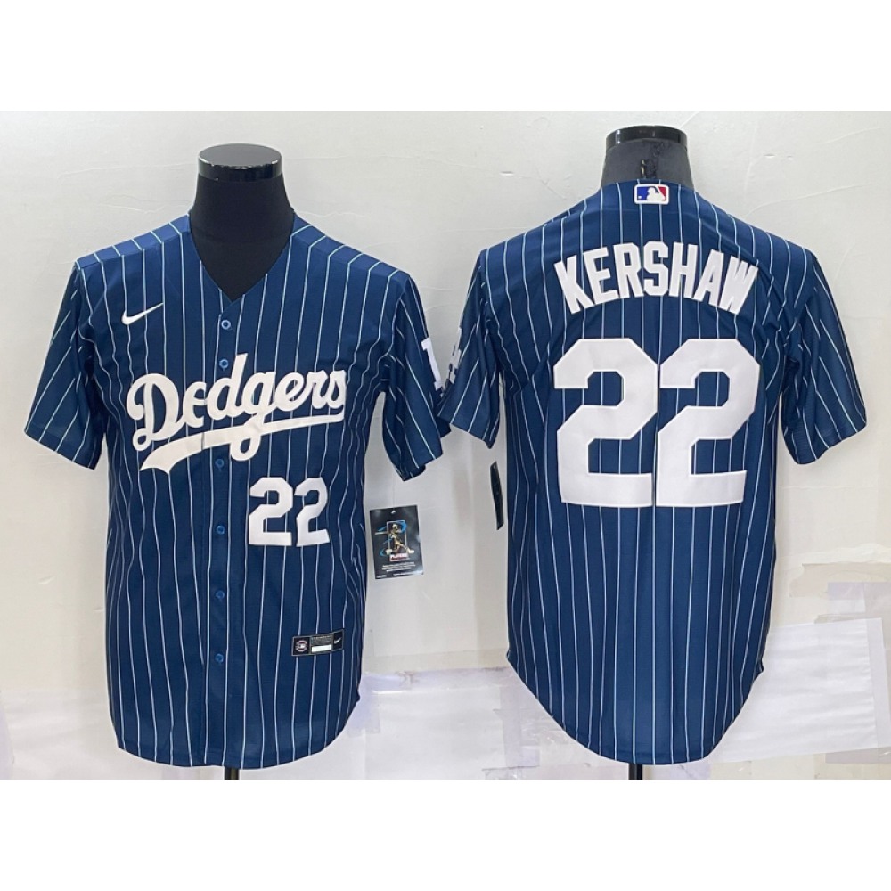 Men's Los Angeles Dodgers #22 Clayton Kershaw Navy Cool Base Stitched Baseball Jersey