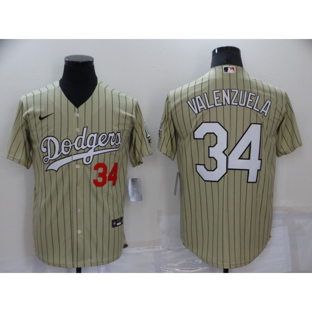 Men's Los Angeles Dodgers #34 Toro Valenzuela Cream Cool Base Stitched Jersey