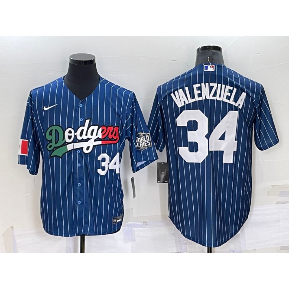 Men's Los Angeles Dodgers #34 Toro Valenzuela Navy Mexico World Series Cool Base Stitched Baseball Jersey