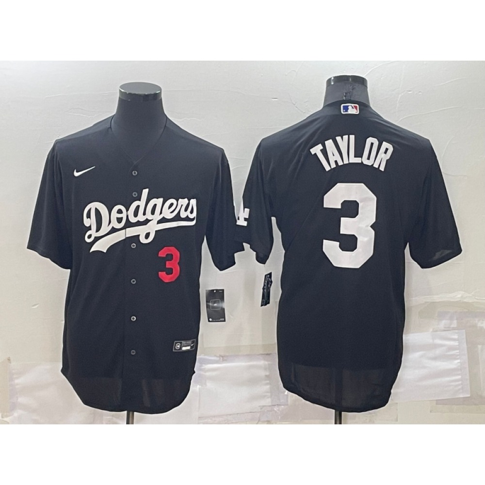 Men's Los Angeles Dodgers #3 Chris Taylor Black Cool Base Stitched Baseball Jersey