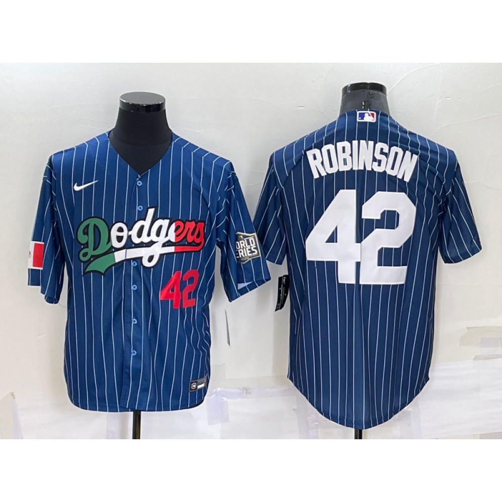 Men's Los Angeles Dodgers #42 Jackie Robinson Navy Mexico World Series Cool Base Stitched Baseball Jersey