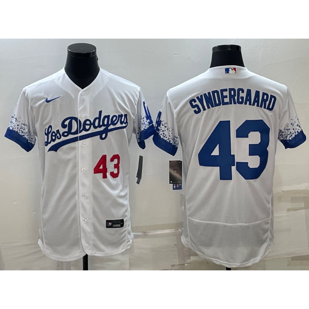 Men's Los Angeles Dodgers #43 Noah Syndergaard White City Connect Flex Base Stitched Baseball Jersey