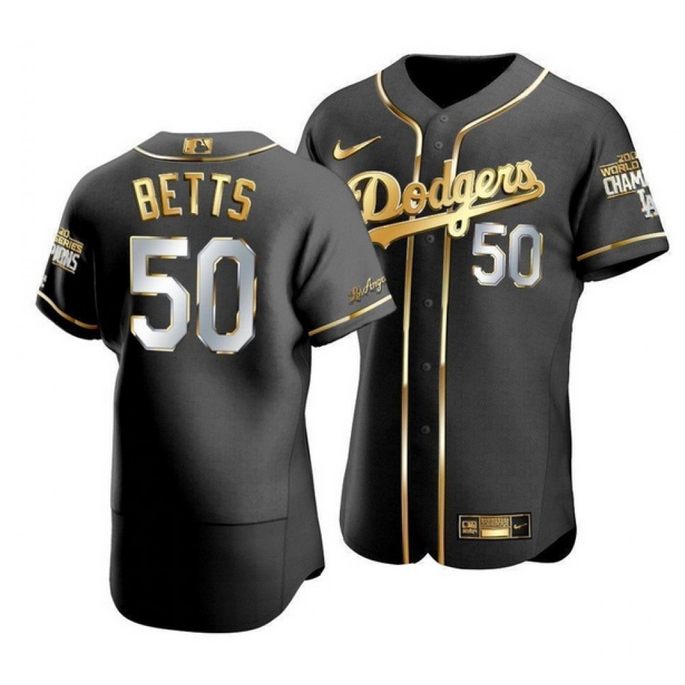 Men's Los Angeles Dodgers #50 Mookie Betts Black/Gold Edition Championship Flex Base Stitched jersey