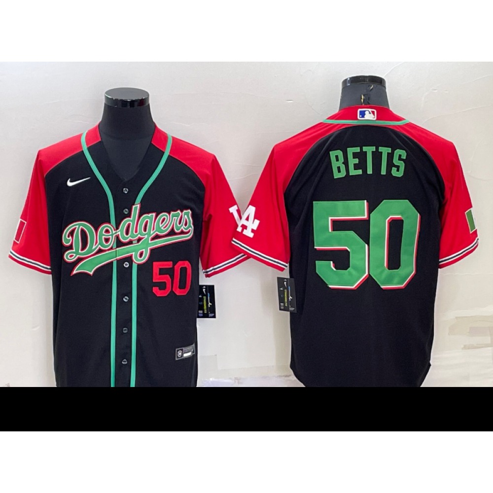 Men's Los Angeles Dodgers #50 Mookie Betts Red/Black Cool Base Stitched Baseball Jersey