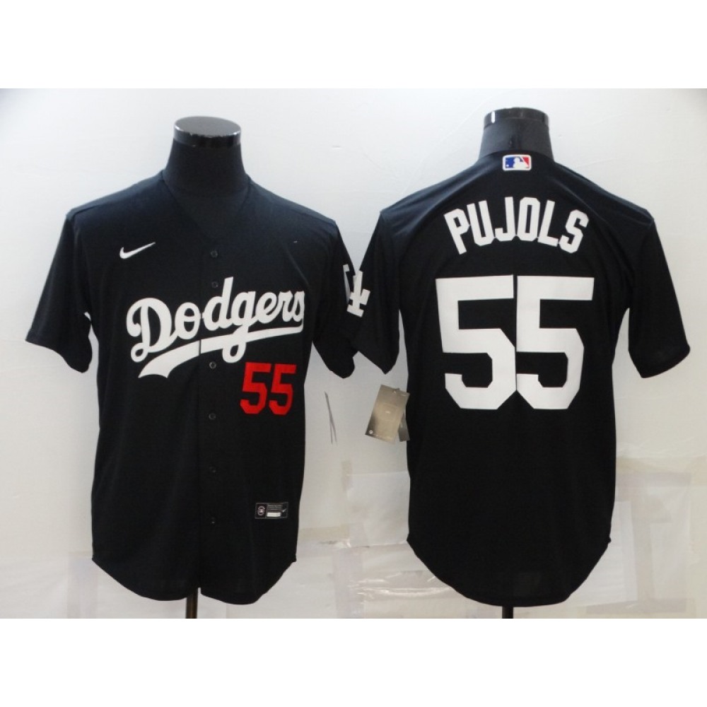 Men's Los Angeles Dodgers #55 Albert Pujols Black Cool Base Stitched Baseball Jersey