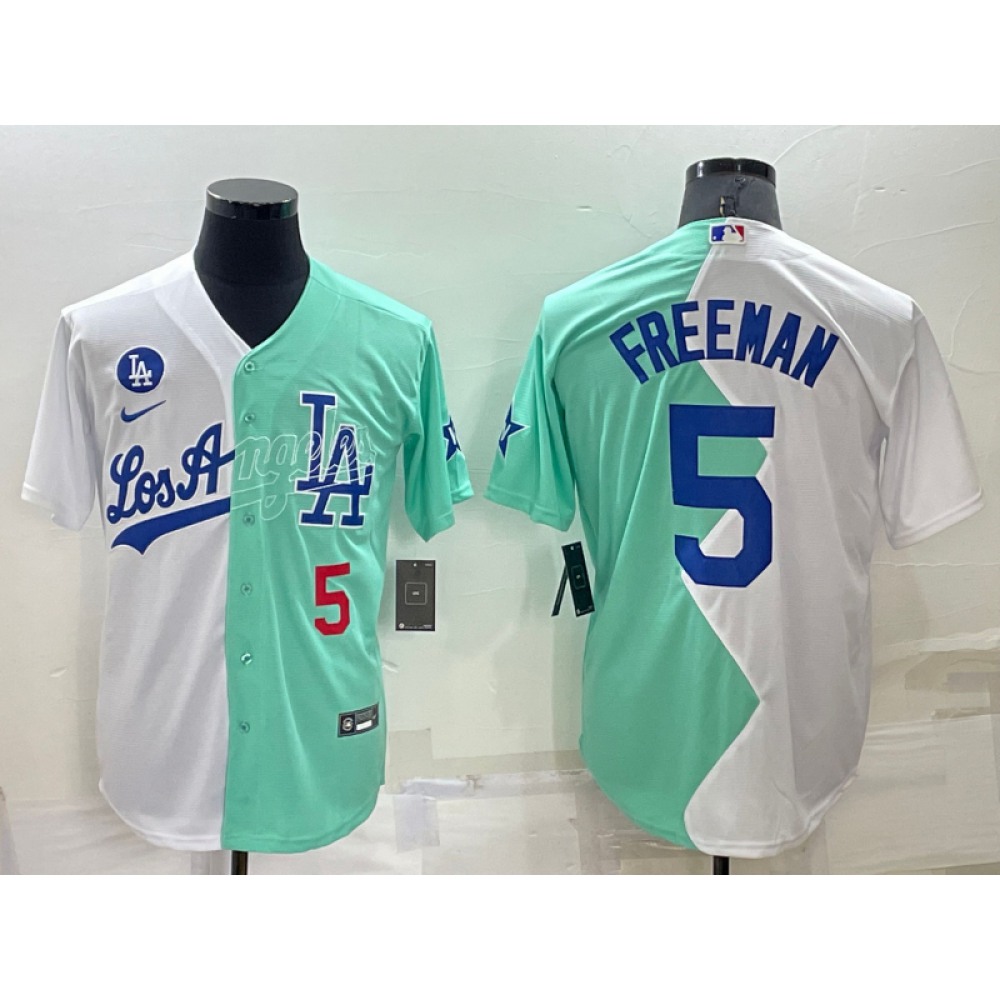 Men's Los Angeles Dodgers #5 Freddie Freeman 2022 All-Star White/Green Cool Base Stitched Baseball Jersey