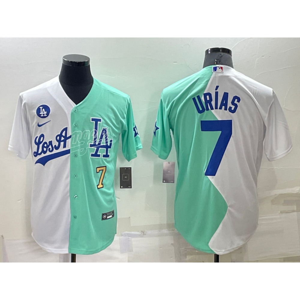 Men's Los Angeles Dodgers #7 Julio Urias 2022 All-Star White/Green Cool Base Stitched Baseball Jersey