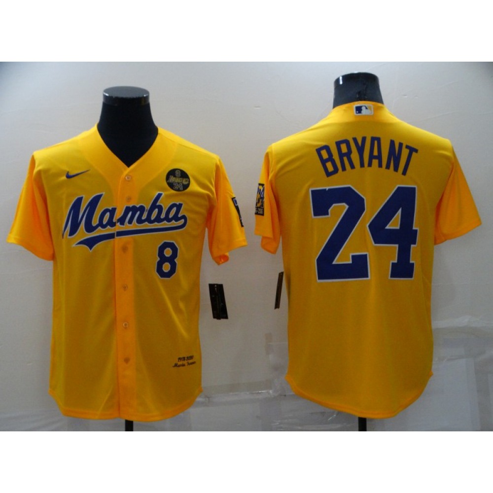Men's Los Angeles Dodgers Front #8 Back #24 Kobe Bryant 'Mamba' Yellow Cool Base Stitched Jersey