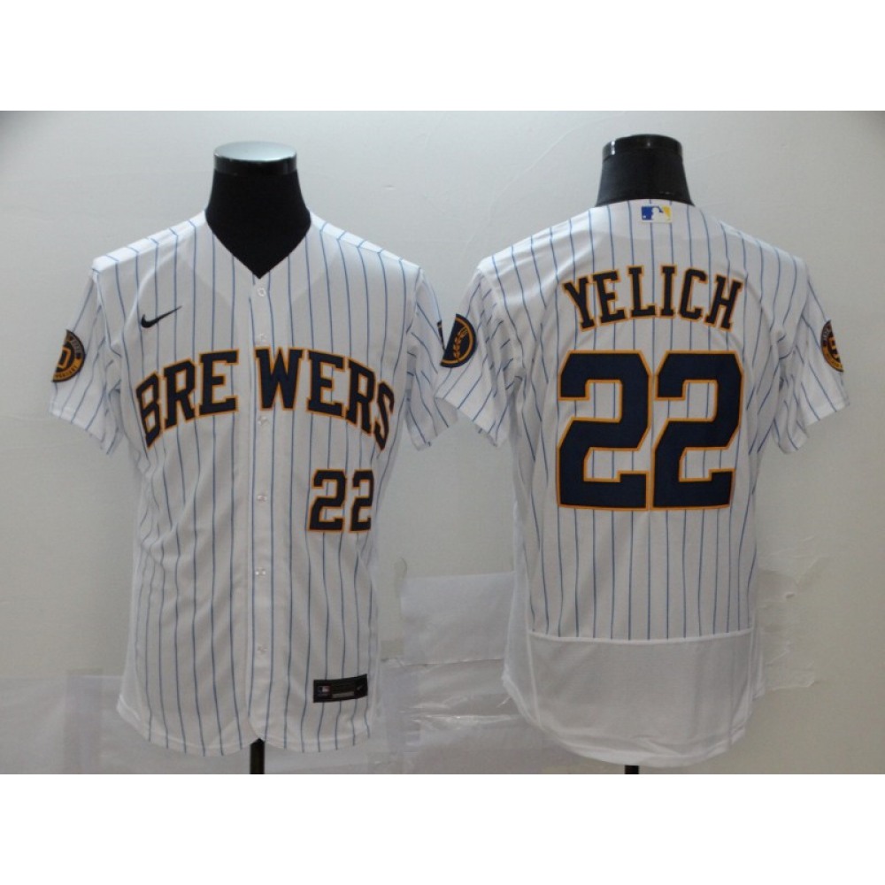 Men's Milwaukee Brewers #22 Christian Yelich White Flex Base Stitched MLB Jersey