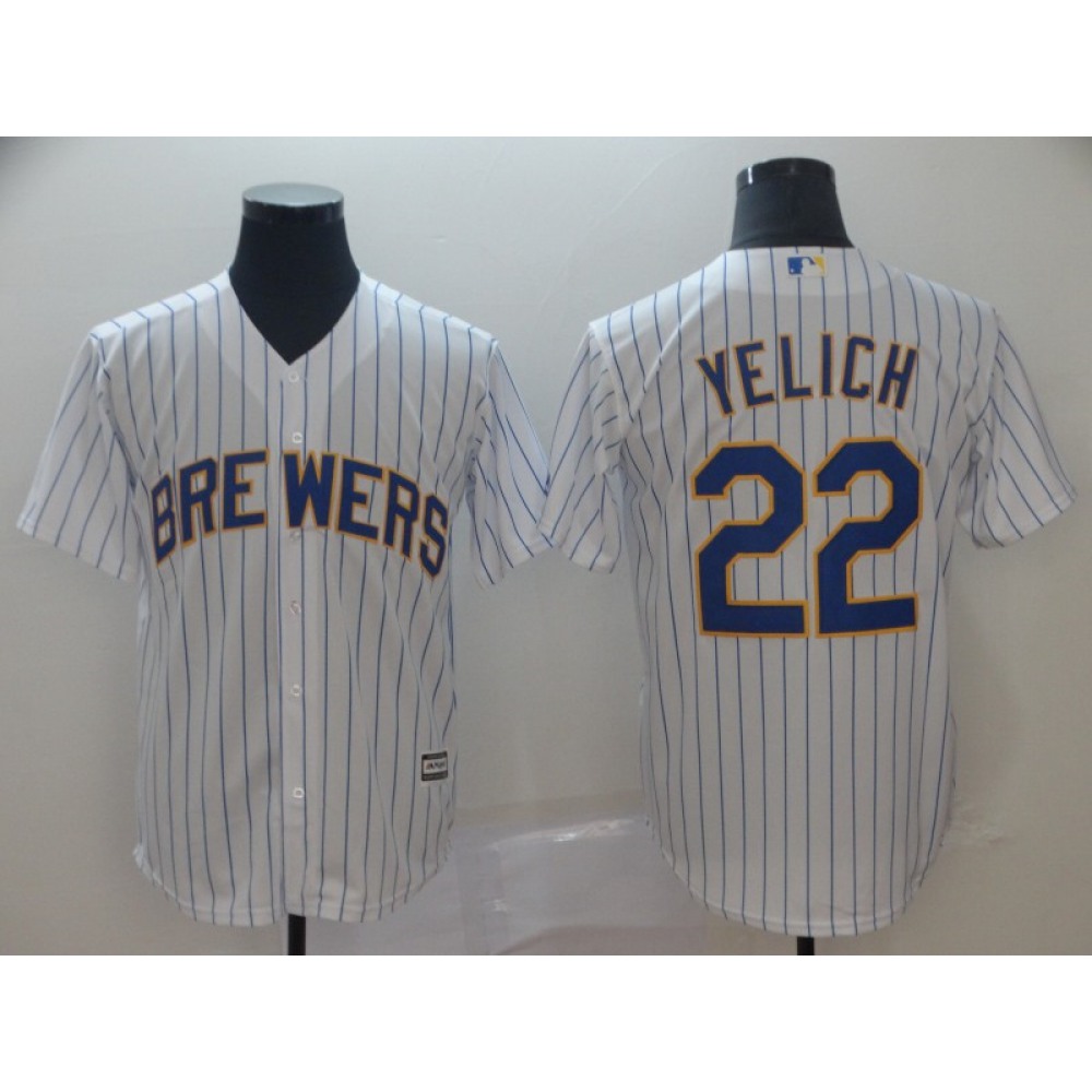 Men's Milwaukee Brewers #22 Christian Yelich "Yeli" White Cool Base Stitched MLB Jersey