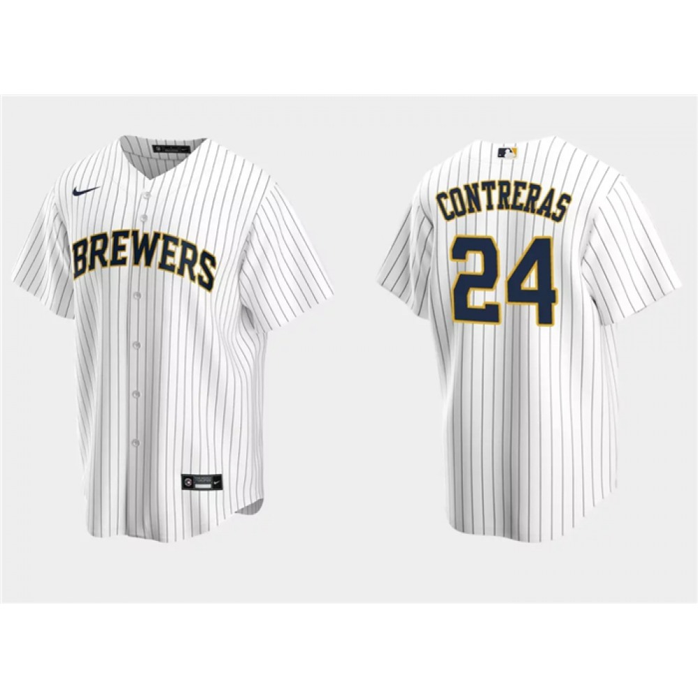 Men's Milwaukee Brewers #24 William Contreras White Cool Base Stitched Jersey
