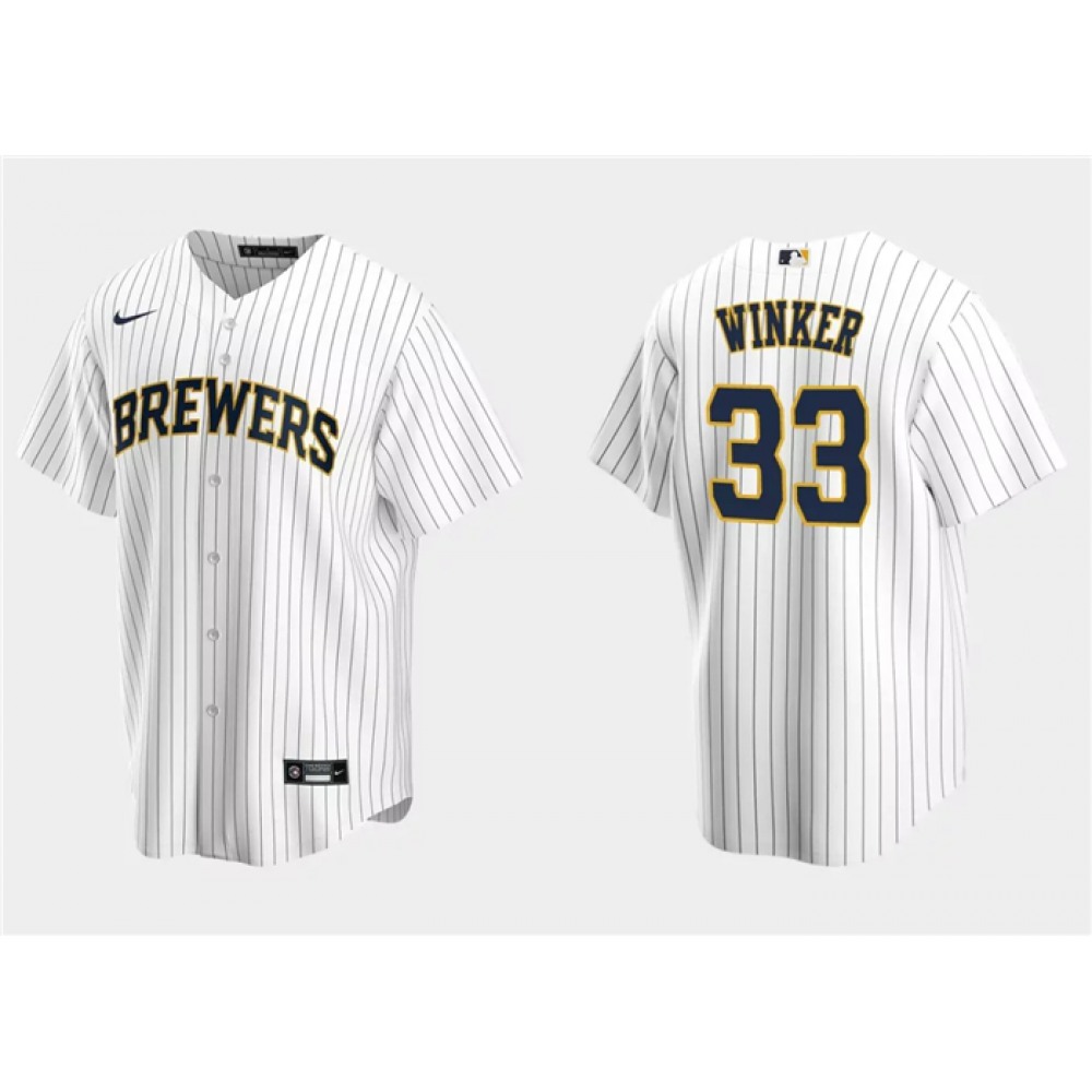 Men's Milwaukee Brewers #33 Jesse Winker White Cool Base Stitched Jersey
