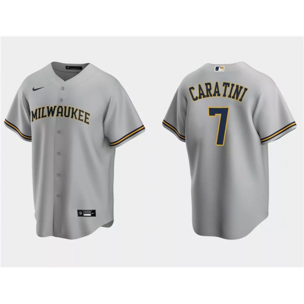 Men's Milwaukee Brewers #7 Victor Caratini Grey Cool Base Stitched Jersey
