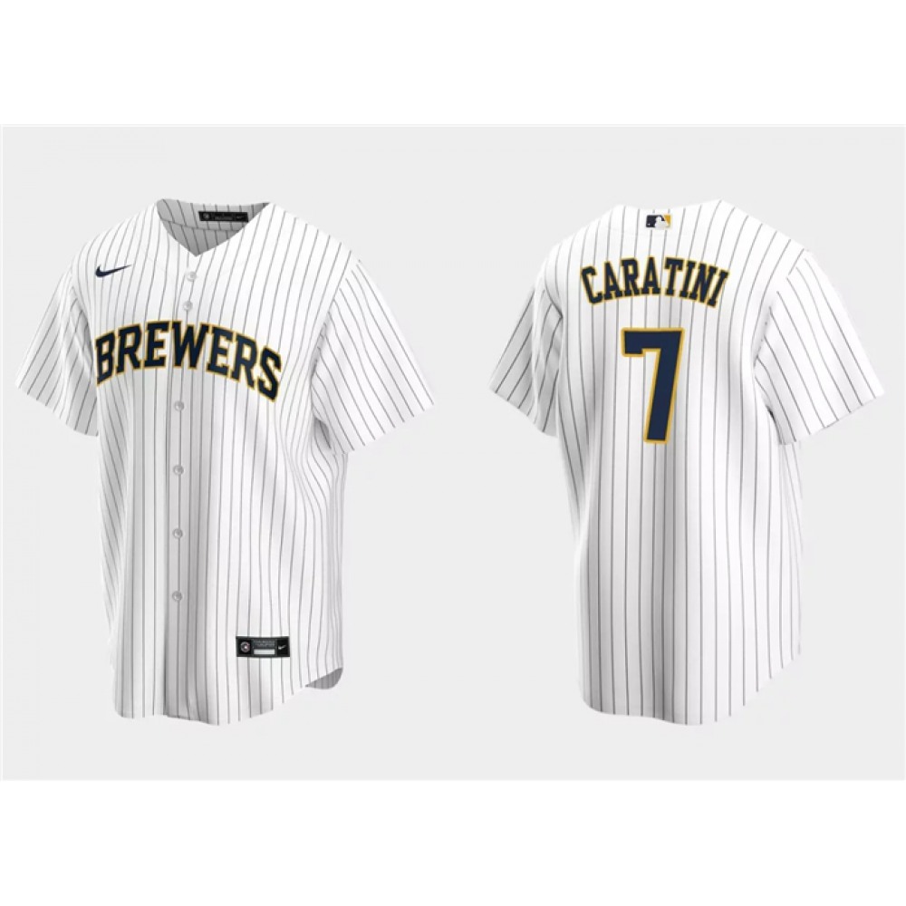 Men's Milwaukee Brewers #7 Victor Caratini White Cool Base Stitched Jersey