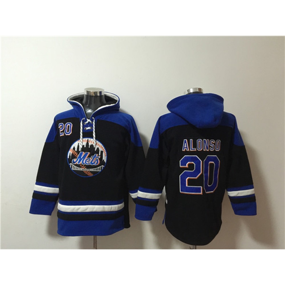 Men's New York Mets #20 Pete Alonso Black/Blue Ageless Must-Have Lace-Up Pullover Hoodie