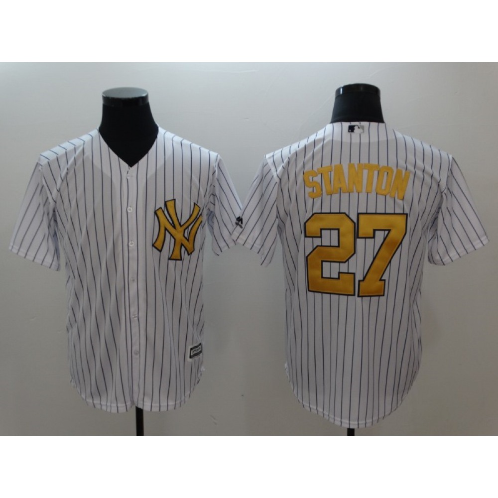 Men's New York Yankees #27 Giancarlo Stanton White Gold Cool Base Stitched MLB Jersey