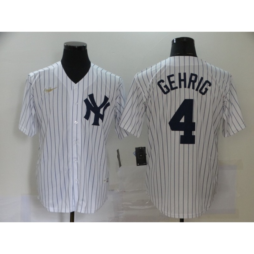 Men's New York Yankees #4 Lou Gehrig New White Throwback Cool Base Stitched Jersey