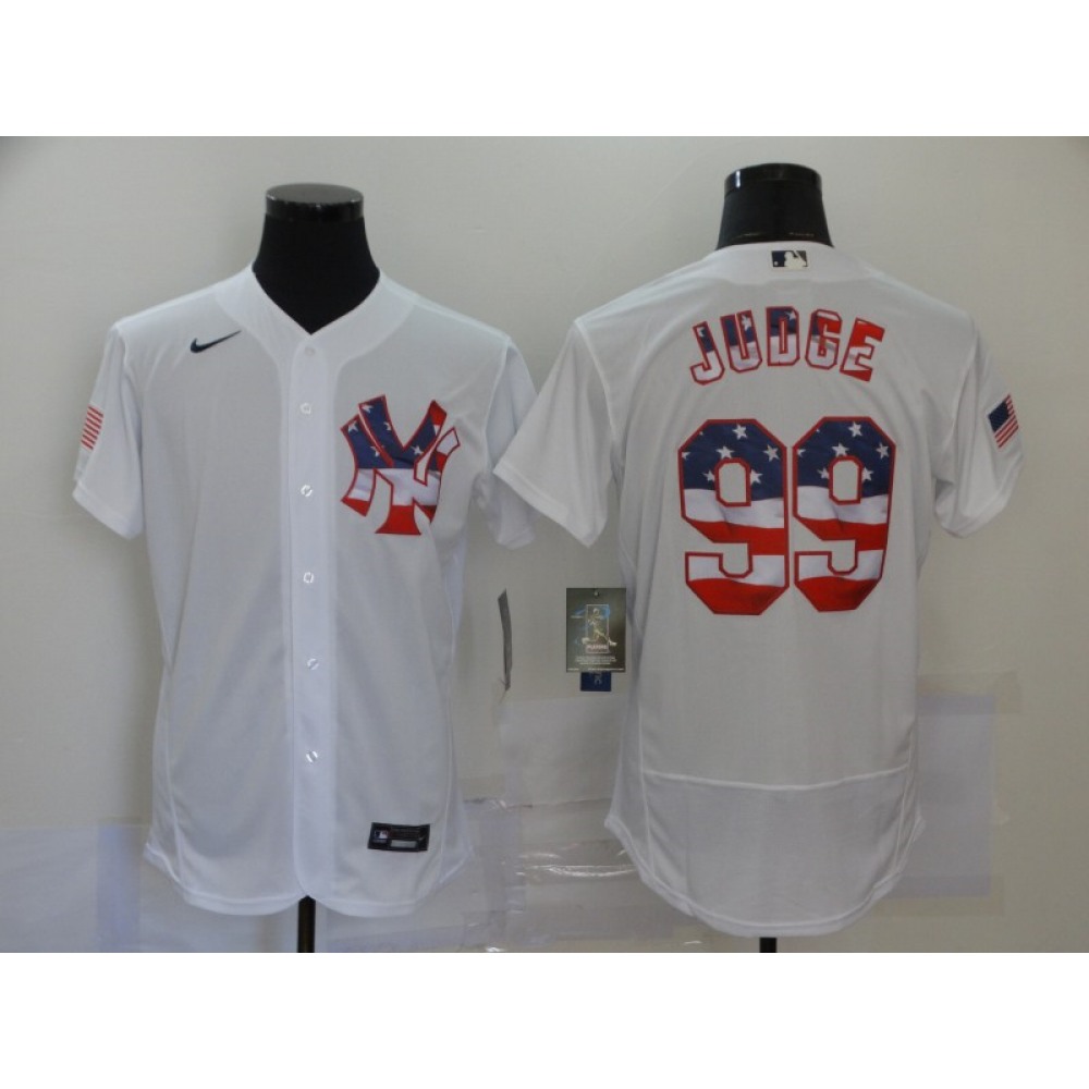 Men's New York Yankees #99 Aaron Judge White 2020 Stars & Stripes Flex Base Stitched Jersey