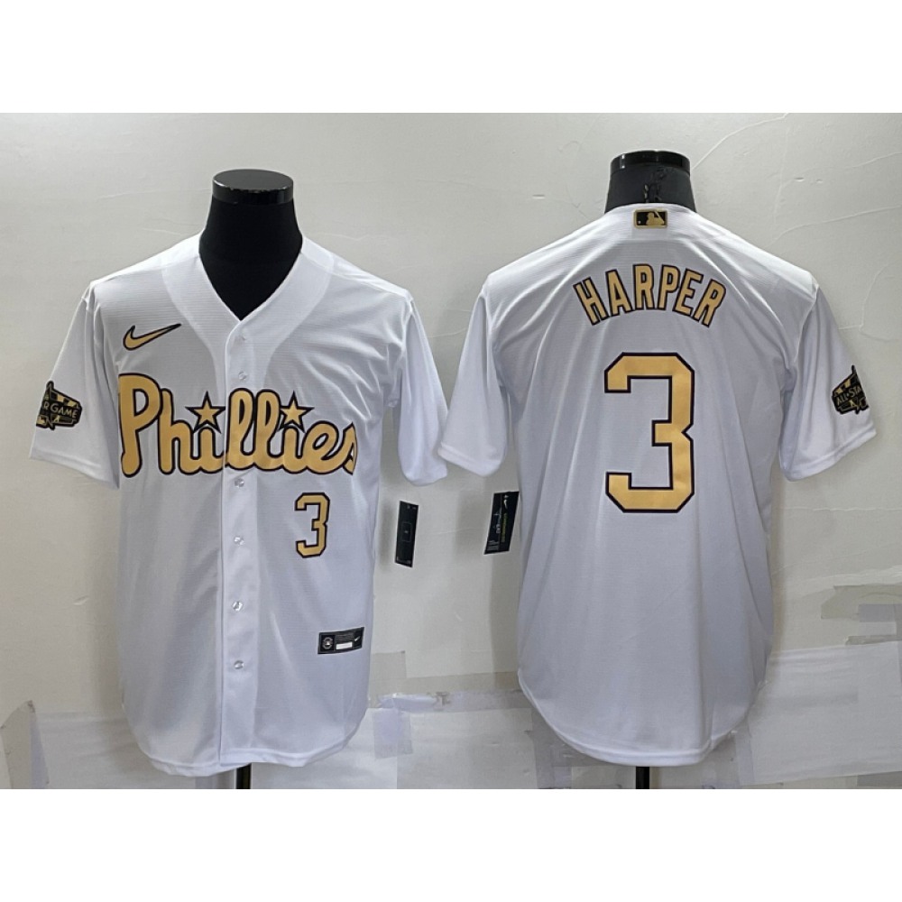 Men's Philadelphia Phillies #3 Bryce Harper 2022 All-Star White Cool Base Stitched Baseball Jersey