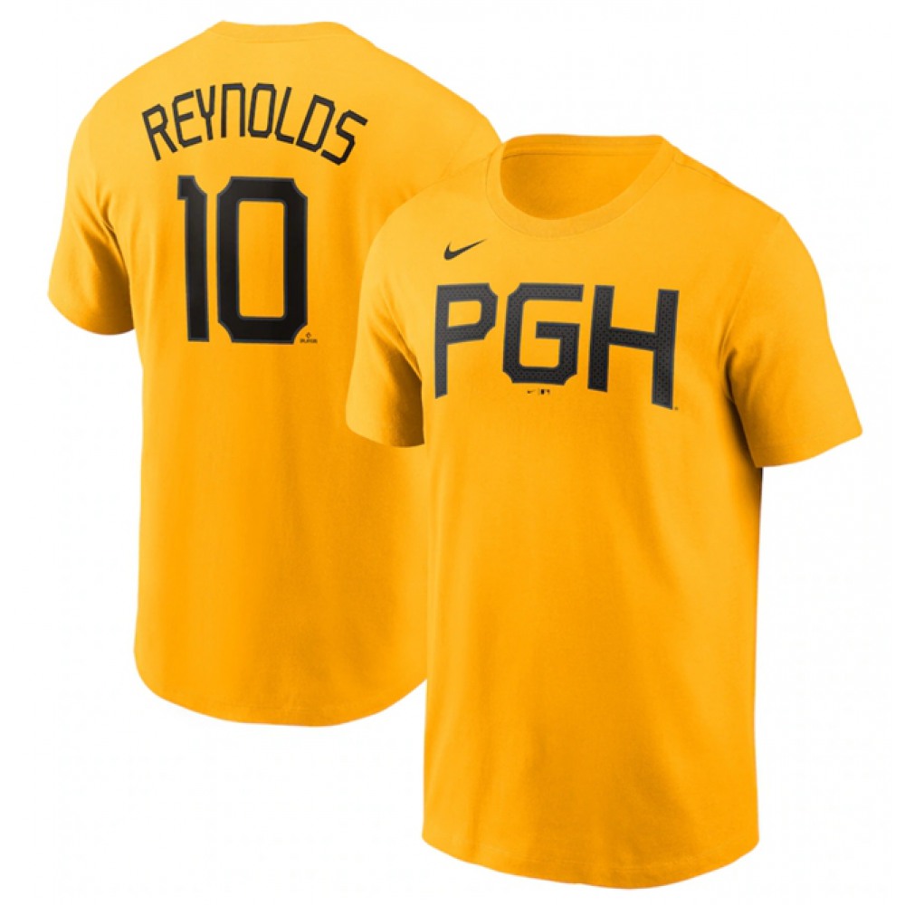 Men's Pittsburgh Pirates #10 Bryan Reynolds Gold 2023 City Connect Name & Number T-Shirt