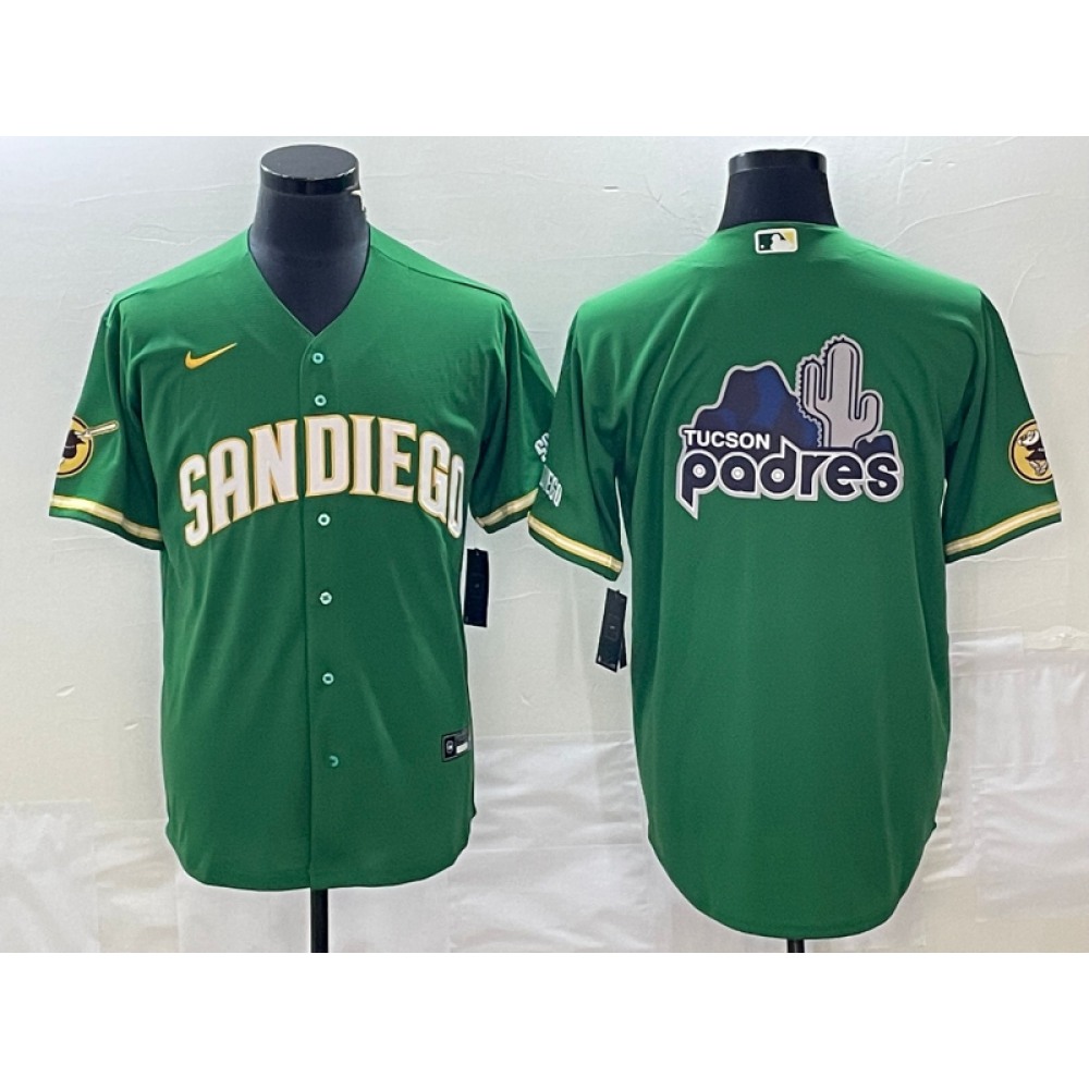 Men's San Diego Padres Green Team Big Logo Cool Base Stitched Baseball Jersey 002