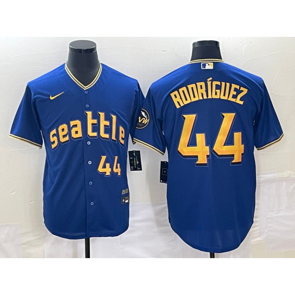 Men's Seattle Mariners #44 Julio Rodriguez Royal 2023 City Connect Cool Base With Patch Stitched Baseball Jersey