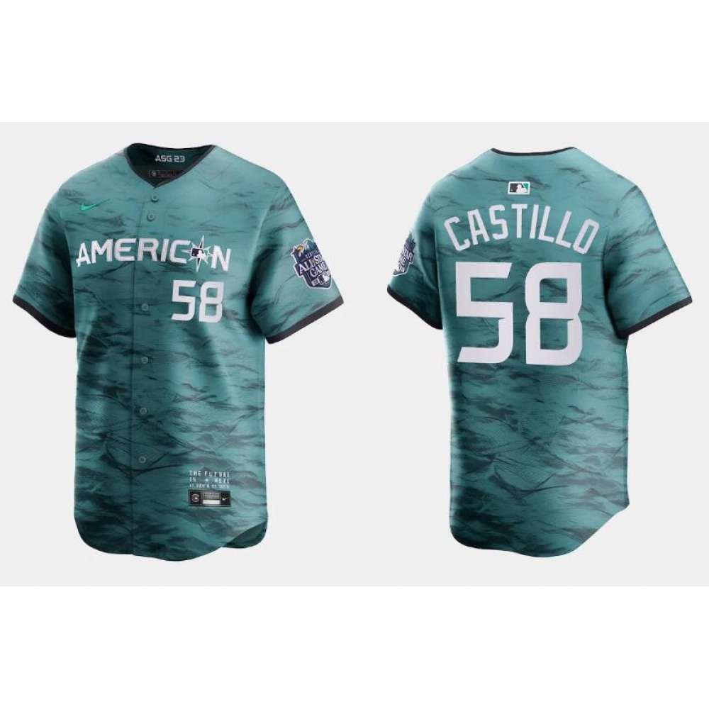 Men's Seattle Mariners #58 Luis Castillo Teal 2023 All-star Cool Base With Patch Stitched Baseball Jersey