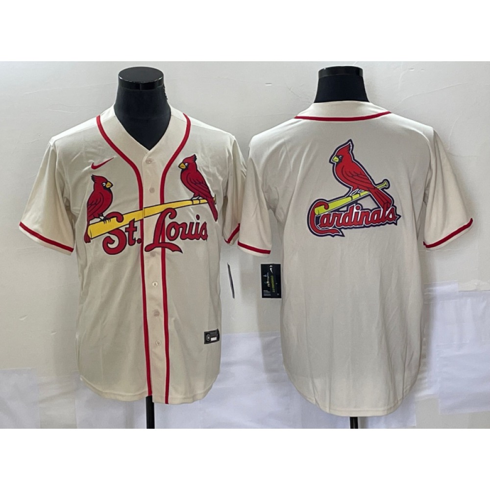 Men's St. Louis Cardinals Cream Big Team Logo in Back Cool Base Stitched Jersey