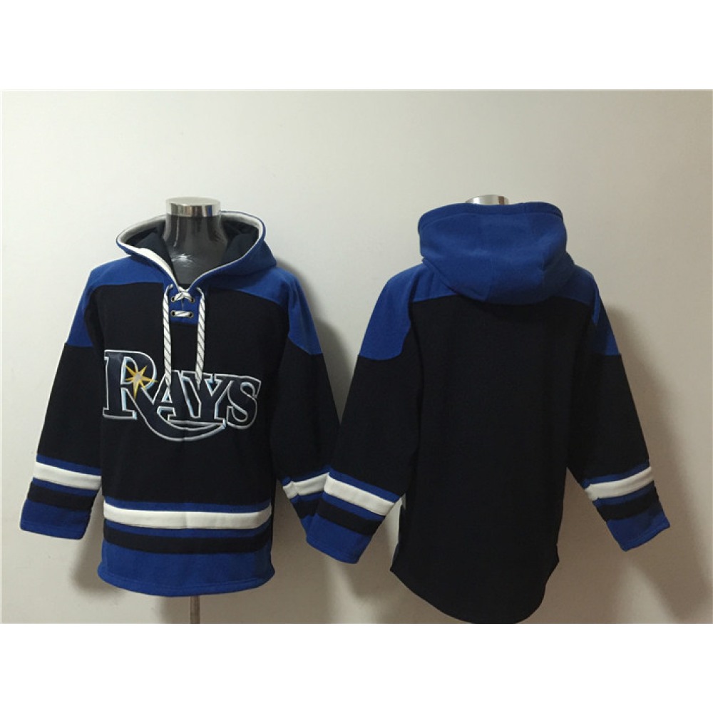 Men's Tampa Bay Rays Blank Black/Blue Lace-Up Pullover Hoodie