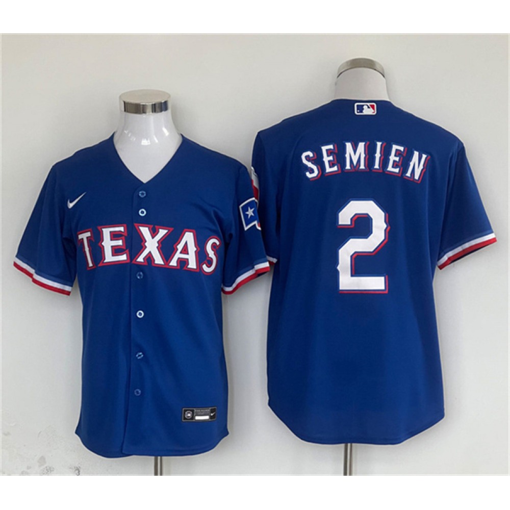 Men's Texas Rangers #2 Marcus Semien Royal With Patch Cool Base Stitched Baseball Jersey