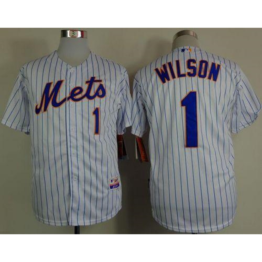 Mets #1 Mookie Wilson White(Blue Strip) Home Cool Base Stitched MLB Jersey