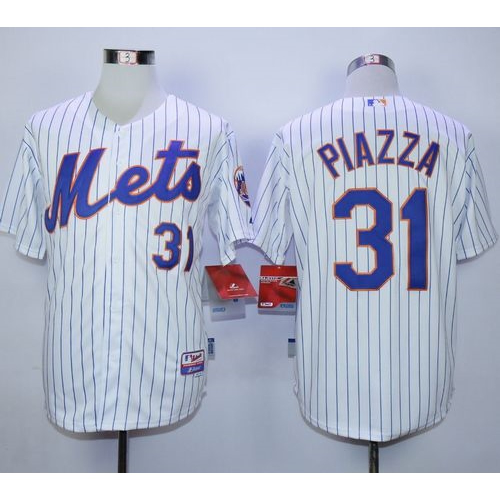 Mets #31 Mike Piazza White(Blue Strip) Home Cool Base Stitched MLB Jersey