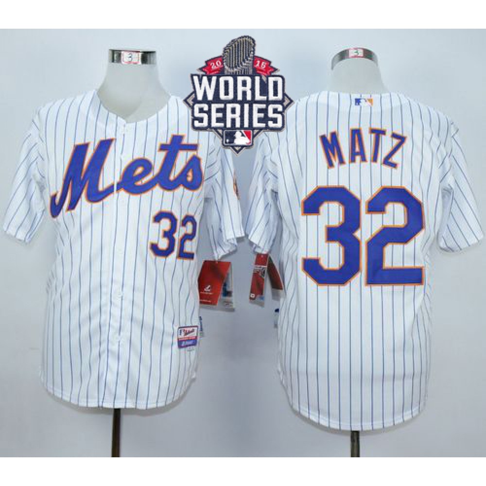 Mets #32 Steven Matz White(Blue Strip) Home Cool Base W/2015 World Series Patch Stitched MLB Jersey