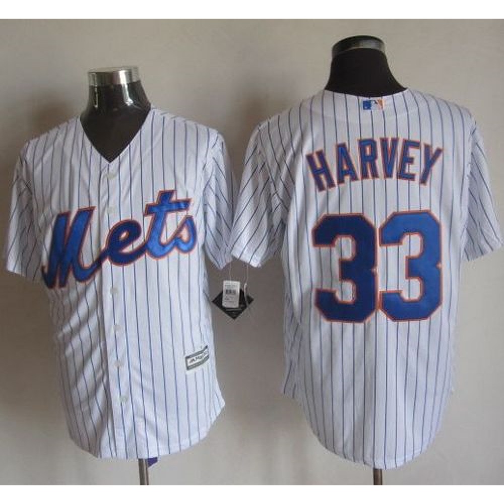 Mets #33 Matt Harvey White(Blue Strip) New Cool Base Stitched MLB Jersey