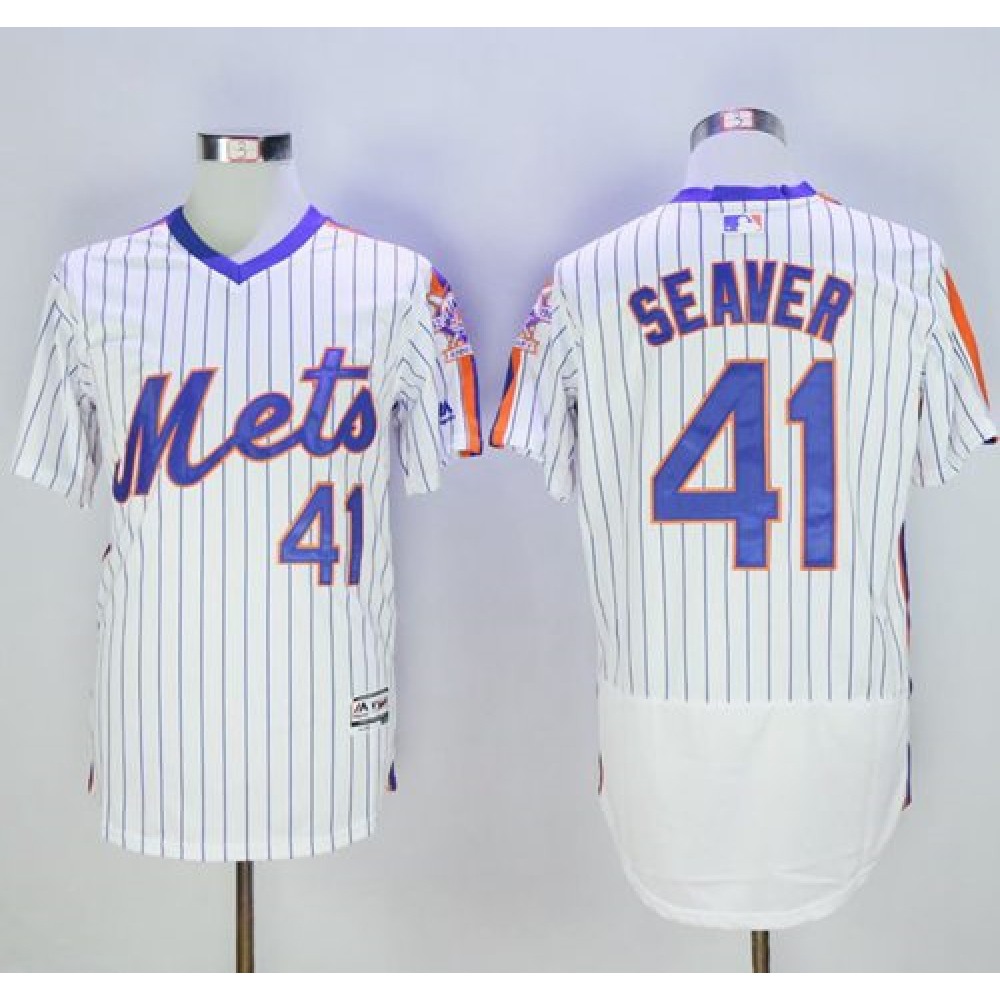 Mets #41 Tom Seaver White(Blue Strip) Flexbase Authentic Collection Alternate Stitched MLB Jersey
