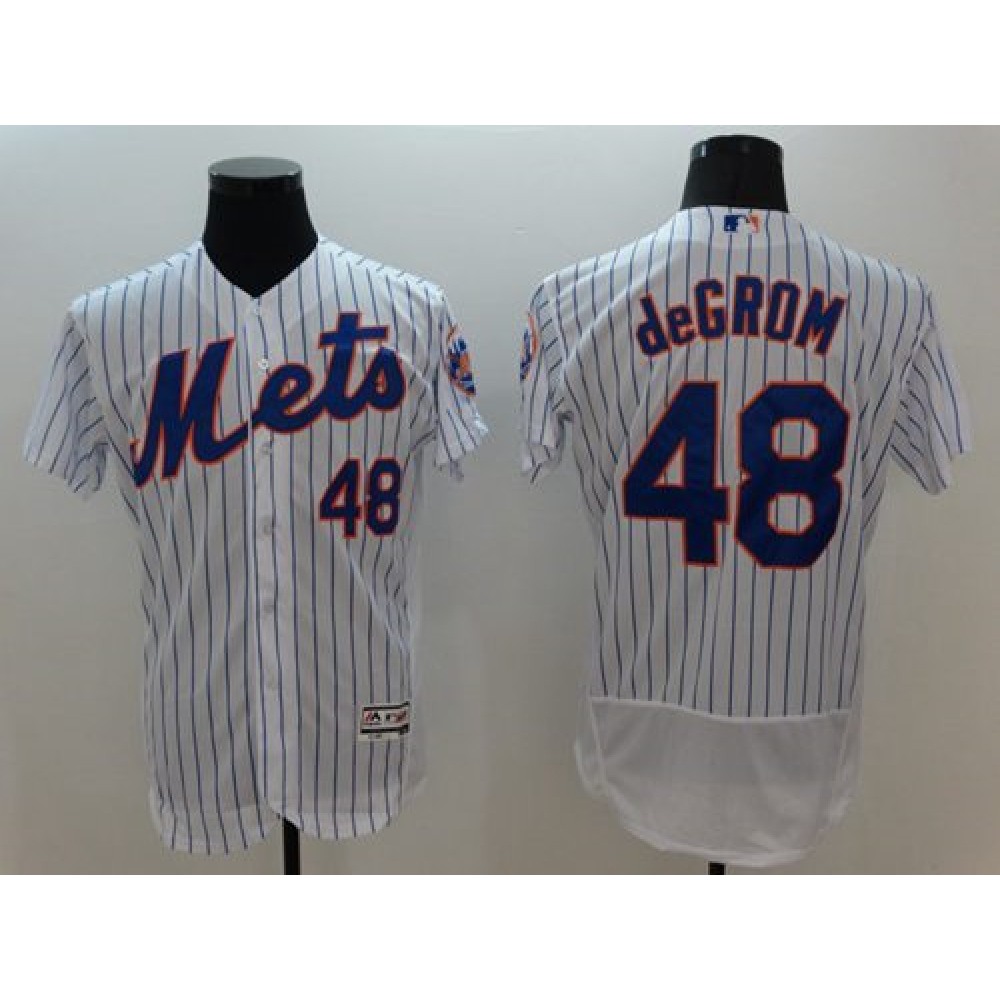 Mets #48 Jacob DeGrom White(Blue Strip) Flexbase Authentic Collection Stitched MLB Jersey