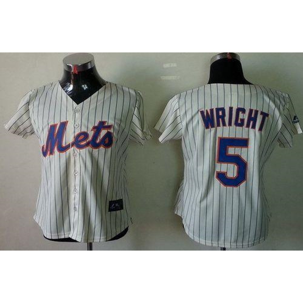 Mets #5 David Wright Cream(Blue Strip) Women's Fashion Stitched MLB Jersey