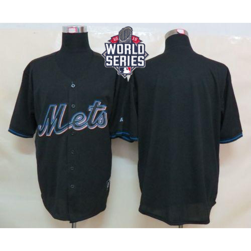 Mets Blank Black Fashion W/2015 World Series Patch Stitched MLB Jersey