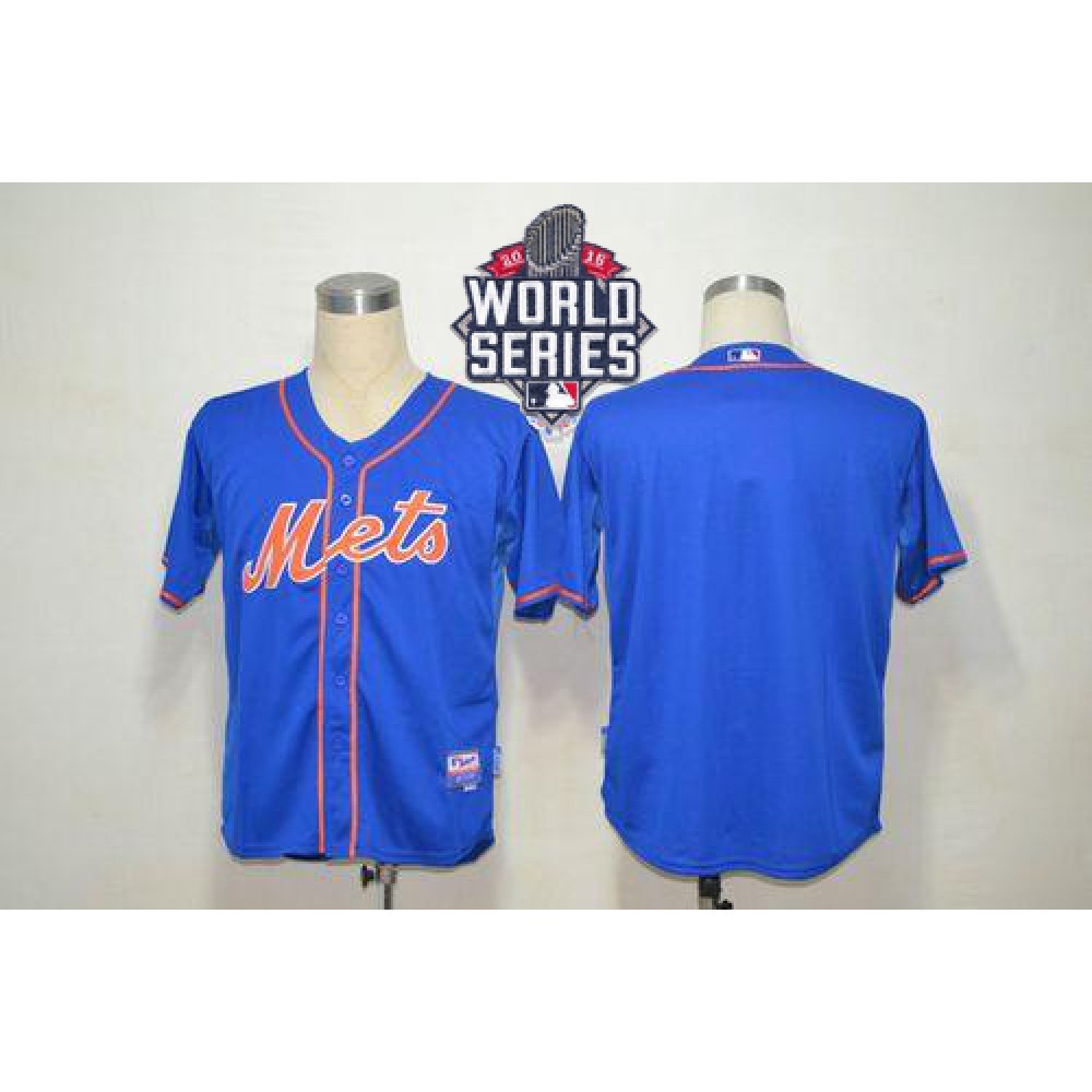 Mets Blank Blue Alternate Home Cool Base W/2015 World Series Patch Stitched MLB Jersey