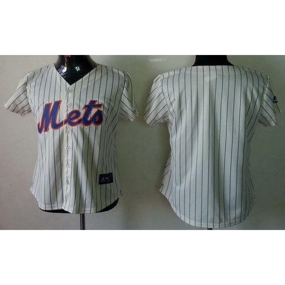 Mets Blank Cream(Blue Strip) Women's Fashion Stitched MLB Jersey