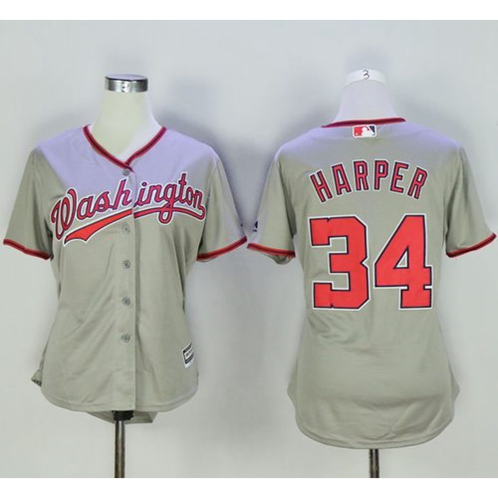 Nationals #34 Bryce Harper Grey Women's Road Stitched MLB Jersey
