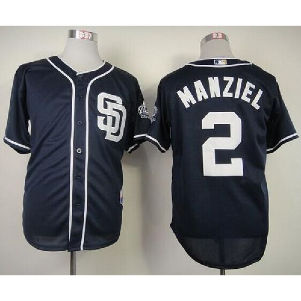Padres #2 Johnny Manziel Navy Blue Cool Base Stitched MLB Jersey