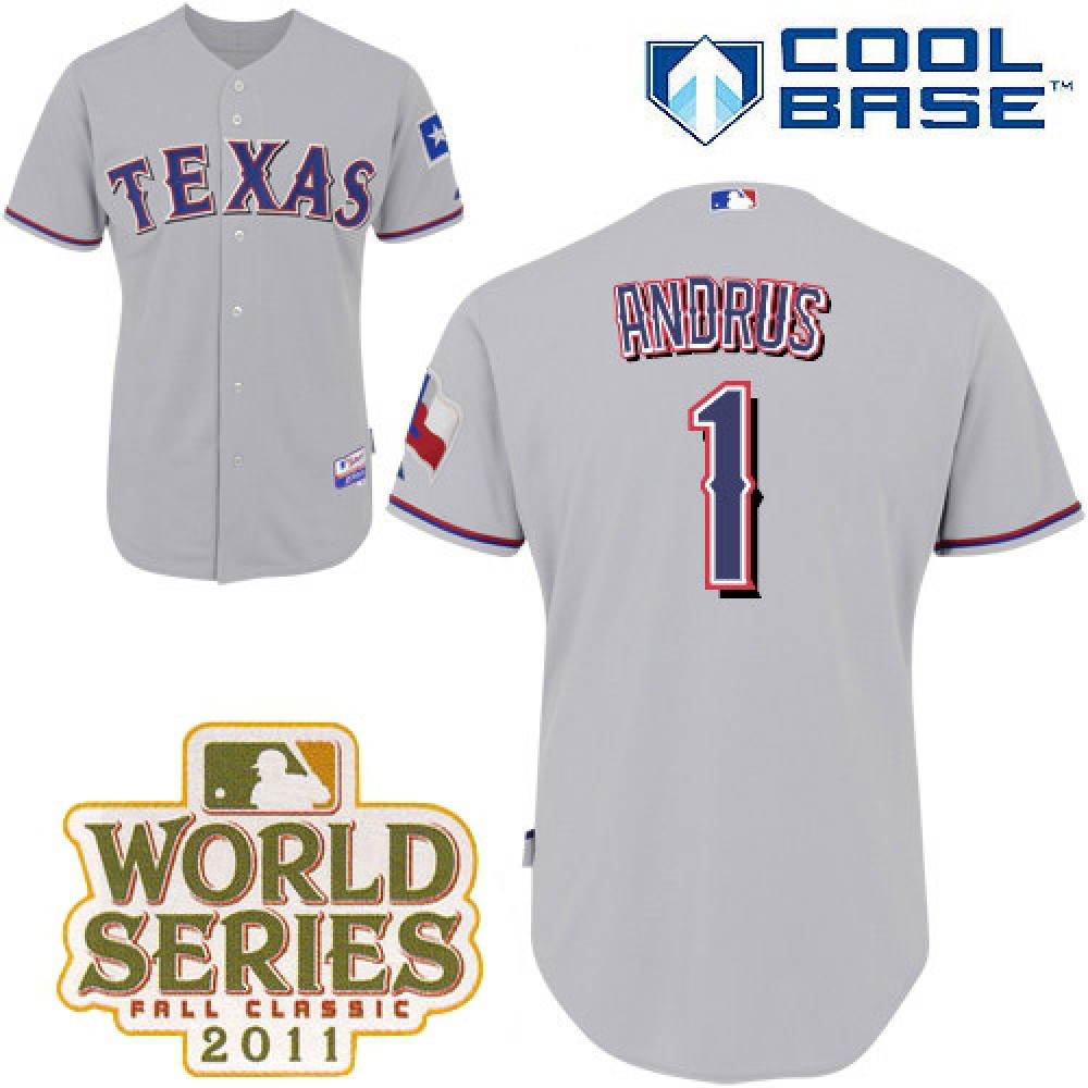Rangers #1 Elvis Andrus Grey Cool Base 2011 World Series Patch Stitched MLB Jersey